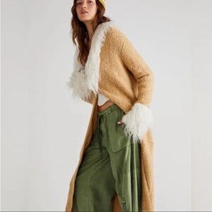 Free People Kate Sweater Jacket Faux Fur Trim